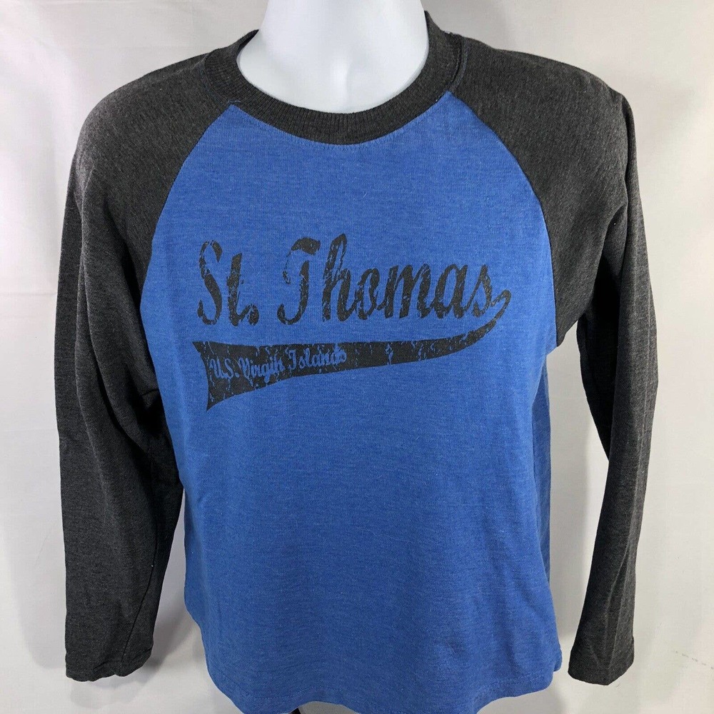 St Thomas Virgin Islands Blue Baseball Long Sleeve Shirt Tee Size Small Old Dock